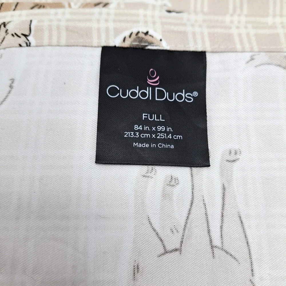 Cuddl Duds Sheet Set Full Size Cozy Dog Paw Plaid Tan Beige Bedding 84x99